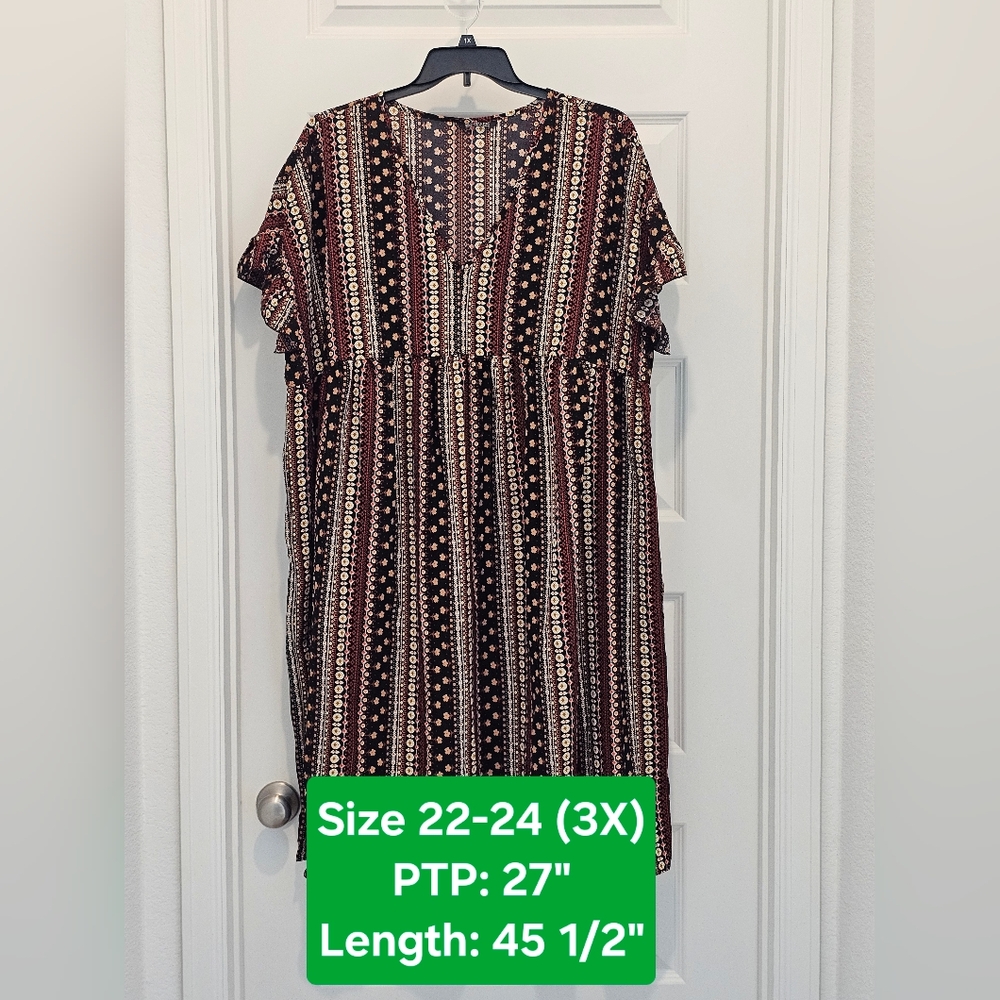 BloomChic Short Sleeve Boho Style Midi Dress, NWOT, Size 3X (22-24)